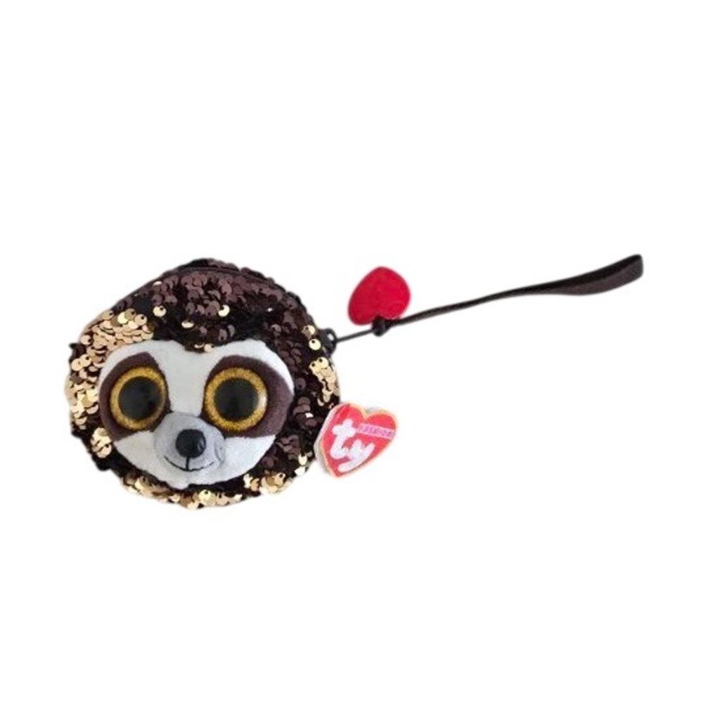 TY Beanie Coin Purse Dangler Sloth Brown Gold Sequins 4.5" TY Fashion NEW